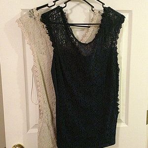 Two Express lace shirts cream and dark blue.